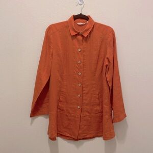 NWOT Soft Surroundings Island Breeze Button 100% Linen Top in burnt orange